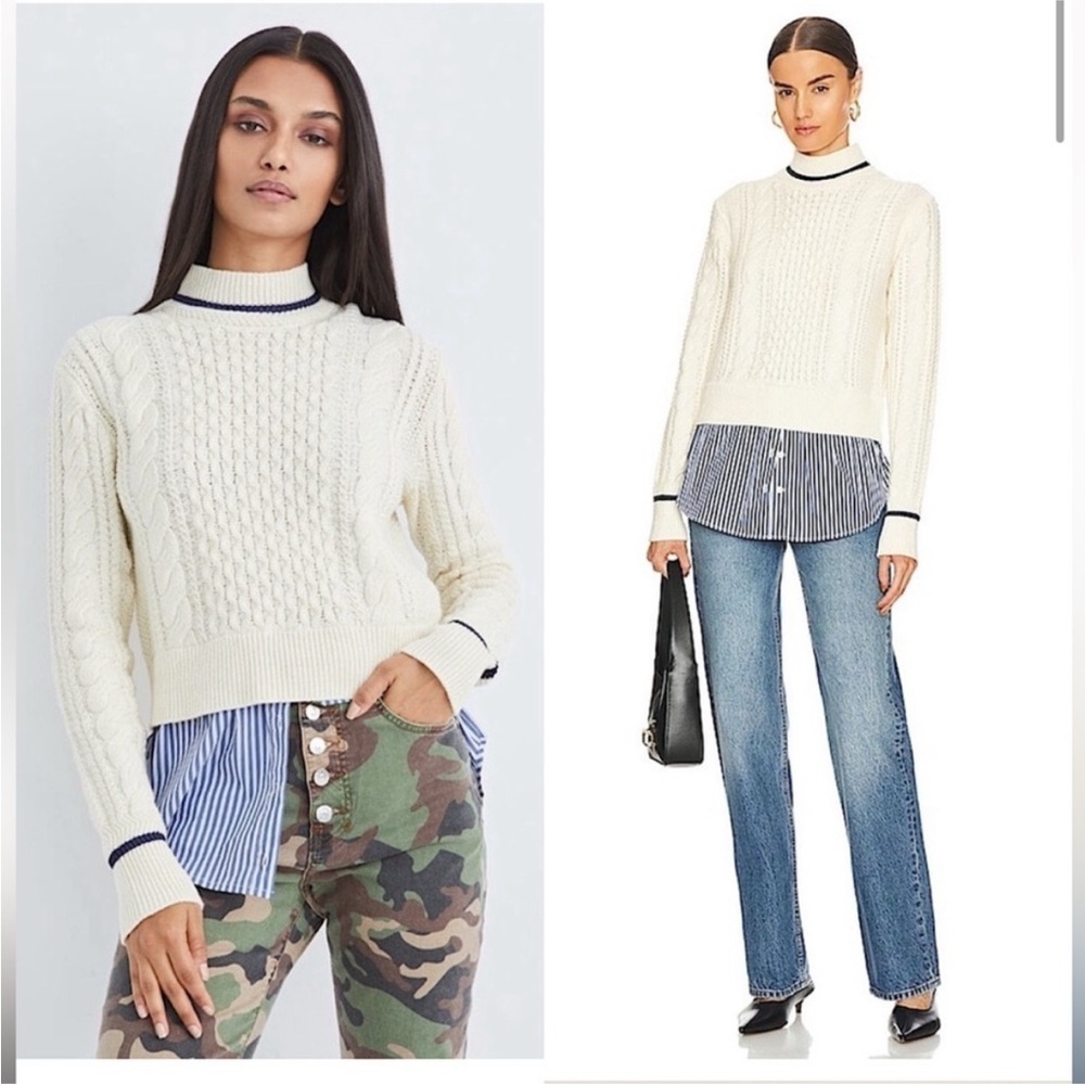 Veronica beard fritz cable knit sweater with stripe under layer